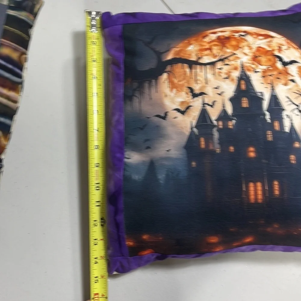 Homemade brand new T-shirt pillow. Haunted house Bats Halloween accent pillow